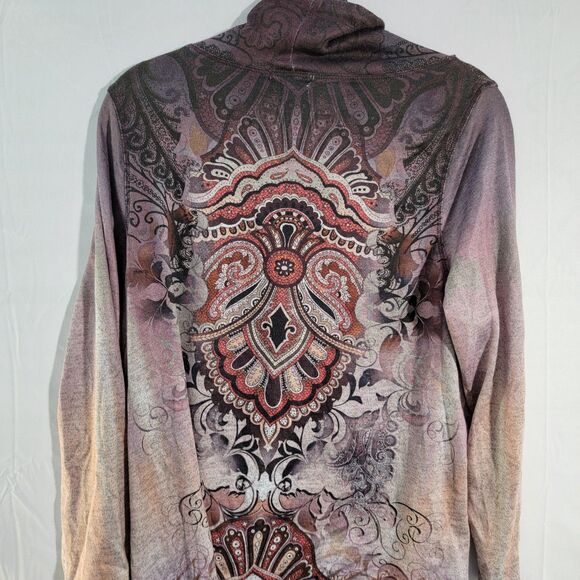 World Unity Multicolor Asymmetric Sweatshirt Pull-Over Lace Cowl Neck Size 0X - Picture 2 of 7